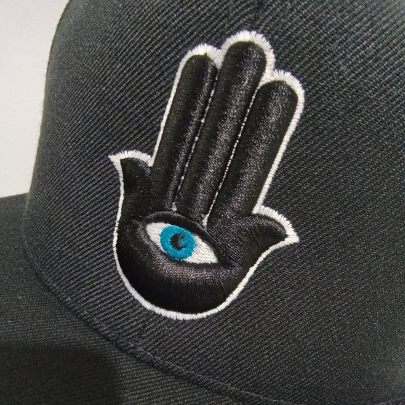 Hamsa Hand 3rd Eye 3D Embroidered Black Snapback Hat Flat Bill 6 Panel Yupoong - Picture 9 of 10
